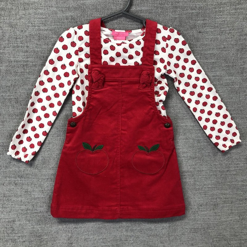 Isaac Mizrahi Dress Set Girls 2T Red Apple Jumper Pinafore Corduroy Fall Outfit