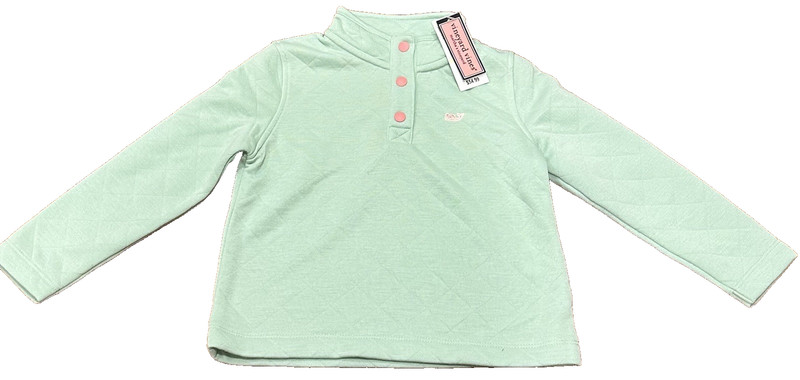 Classic Vineyard Vines Toddler Girl 3T Mist Green Quilted Snap Quarter Pullover