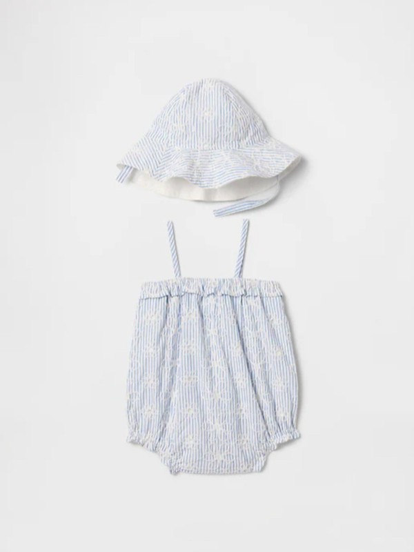 NWT Baby Gap Girl's Eyelet Bubble Romper Outfit Set w/ Hat Sz 12-18 M, 18-24 M gallery