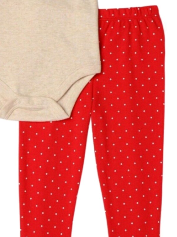 Infant Girls Glitter Gold Reindeer Bodysuit & Red Legging Christmas Outfit 0-3m gallery