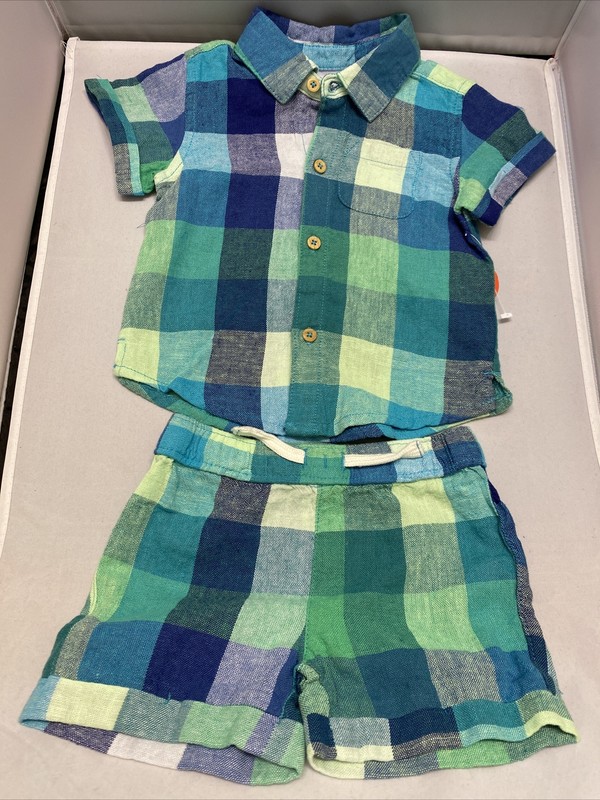 Baby Boys Woven Short Set 2-Piece Plaid Outfit