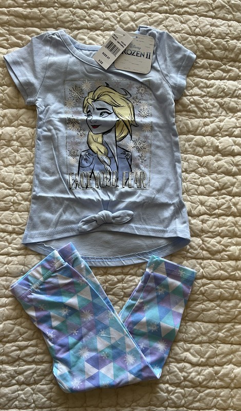 Disney Frozen Leggings Set Size 2T Toddler Girl Light Purple Cotton Polyester