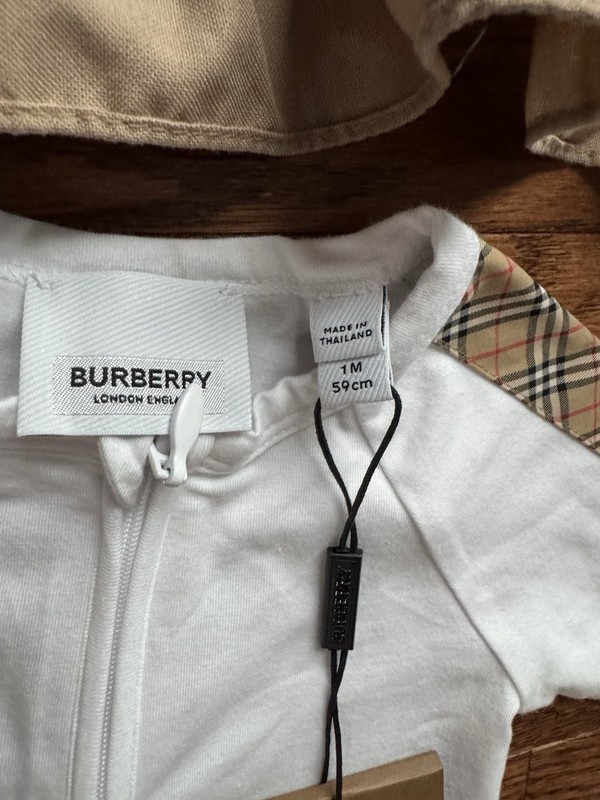 Burberry Baby Mini Check Panel Romper (1M), Ruffle Dress (18M) & Bib Set NWT gallery