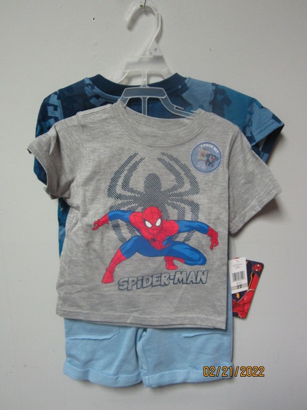 Marvel’s Spider-Man Toddler Boys 3-Piece Gray/Blue Shirts & Shorts Set Size 2T