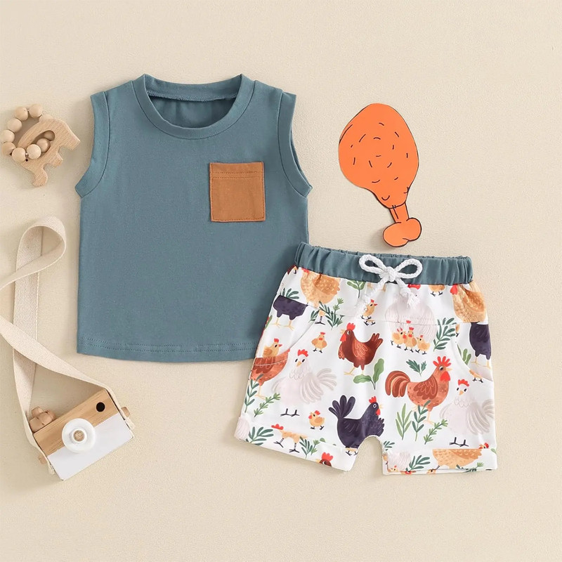 2PCS Newborn Kids Boys Summer Sleeveless Tank Top Elastic Shorts Casual Outfit gallery
