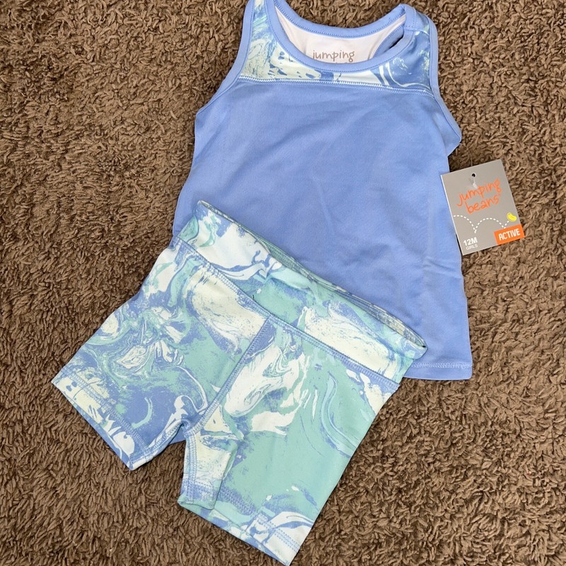 NEW NWT Jumping Beans girls 12 Month Blue Active shorts & tank outfit set