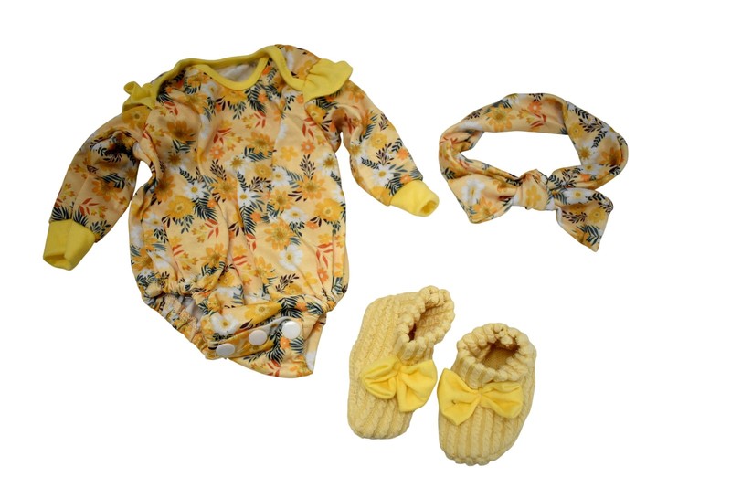 Assorted Brands Bodysuit Set Girls 0-3 Months Yellow Floral Headband Booties