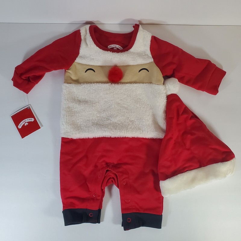 Holiday Time Infant Santa Romper with Matching Hat 2 piece Set 0-3 Months Unisex