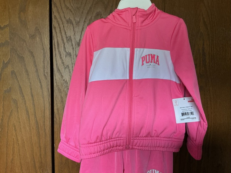 Puma 2 Piece Set Girl’s 24 M Knockout Pink 2 Pc Poly Tricot Jacket Pants Set NWT gallery