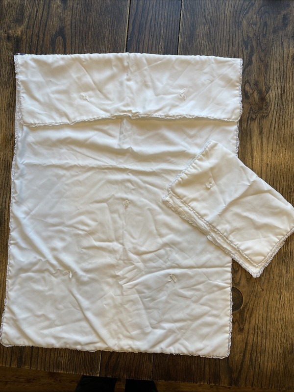 Vtg Lilliputian Bazaar Julius Berger Baby blanket bunting & pouch white lace
