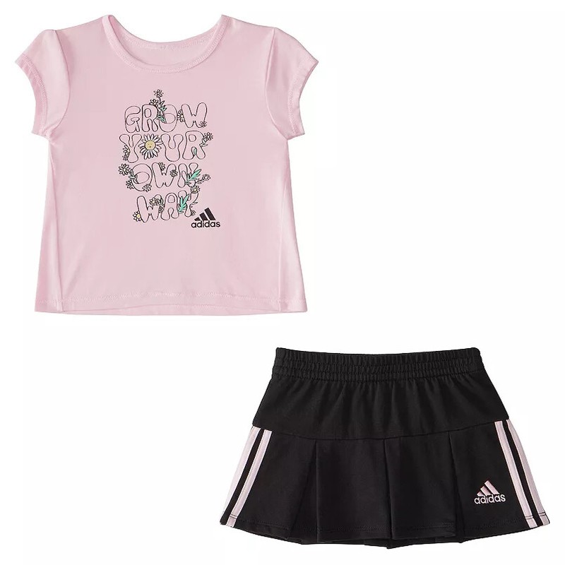 Adidas Baby/Toddler Girl’s Pink/Black SS Tee & Skort Set (AG3072M) 12M/18M/24M
