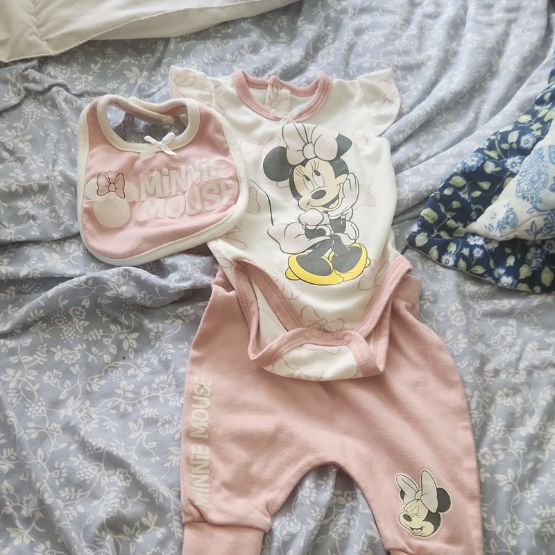 Disney Baby Minnie Mouse Girls 0-3M 2pc Cotton Bodysuit & Pants Set Bow