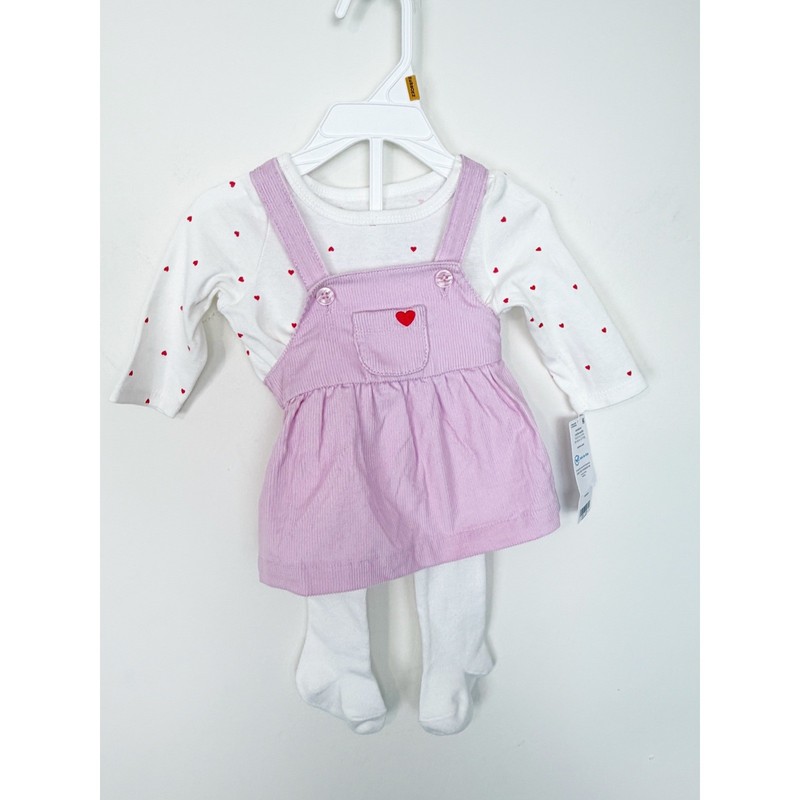 Carter’s Baby Girls Corduroy 3-Piece Heart Print Long Sleeve Dress Set Newborn