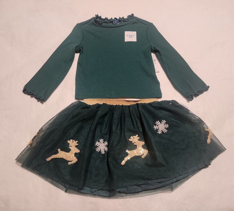 NWT Old Navy Rib Knit Top Reindeer Snowflake Tutu Outfit 2PC Baby Toddler Girl