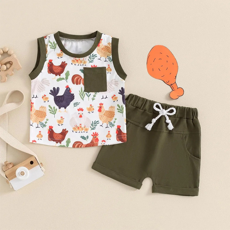 2PCS Newborn Kids Boys Summer Sleeveless Tank Top Elastic Shorts Casual Outfit gallery