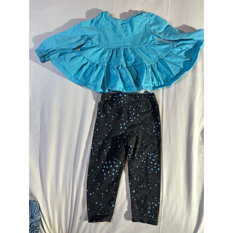 Koala Baby Girls 9-12M Blue Peplum Ruffle Top Gray Heart Leggings Outfit Set gallery