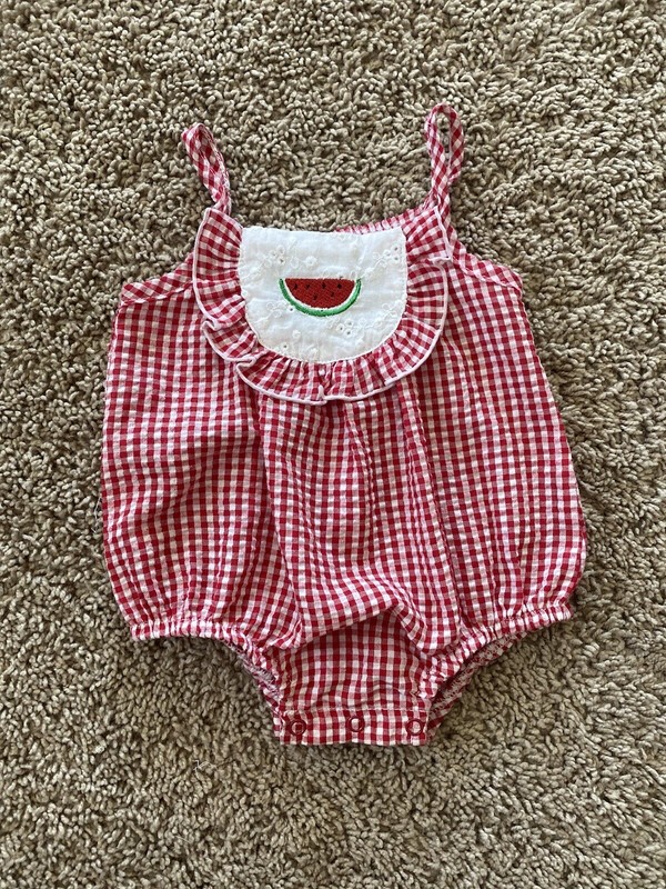 Crown & Ivy Baby Romper 6 Months – Girls Seersucker Bubble Watermelon