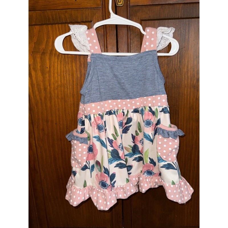 Adorable Sweetness Girls Floral Polka Dot Tunic and Striped Ruffle Pants Set 2 gallery