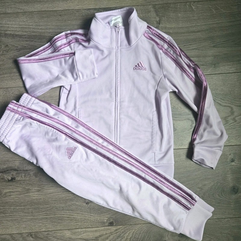 Lavender Adidas 2‑Piece Tracksuit Set 4T Jacket Pants Purple Stripes Athleisure