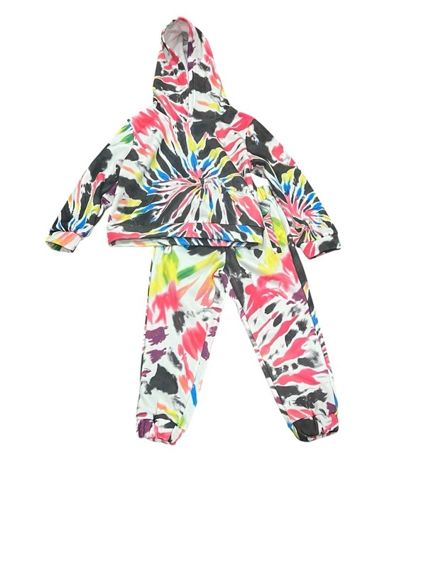LOLA & THE BOYS STARBURST NEON RAINBOW TIE DYE SET HOODIE SWEATSHIRT JOGGERS 2 gallery