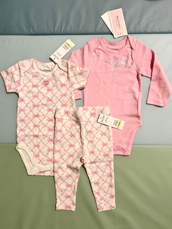 NEW Juicy Couture 0 3 M Girls Bodysuit Pants Set Gift 3pc Baby Infant Long Sleev