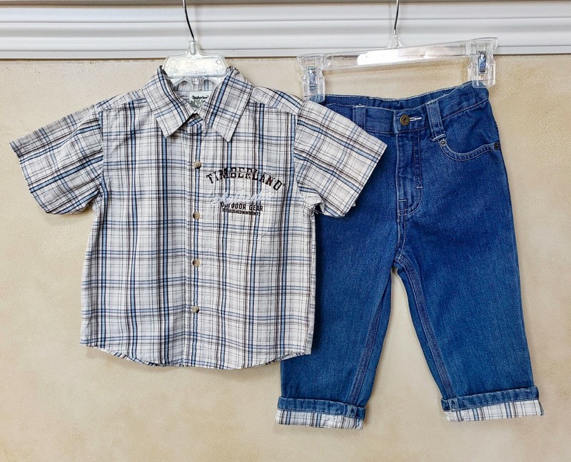 $40 NWT Timberland 2pc set Shirt & Jeans outfit 18 24 2T Cotton