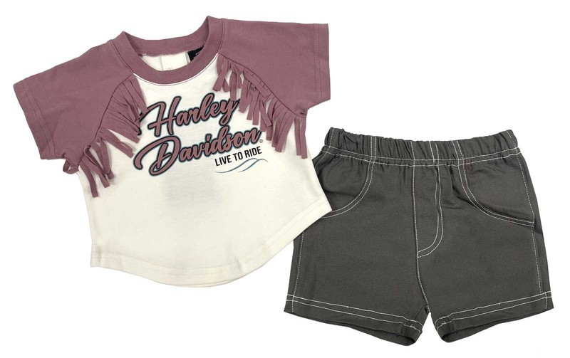 Harley-Davidson Baby Girls’ 2-Piece Fringe Tee & Canvas Shorts Newborn Set